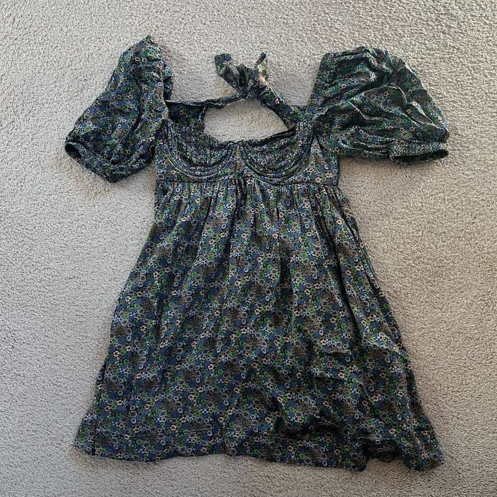 For Love and Lemons green puff sleeve mini dress - Picture 4 of 5